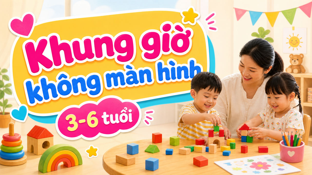 Khung giờ không màn hình cho bé 3-6 tuổi với hoạt động thủ công và đồ chơi giáo dục tại nhà