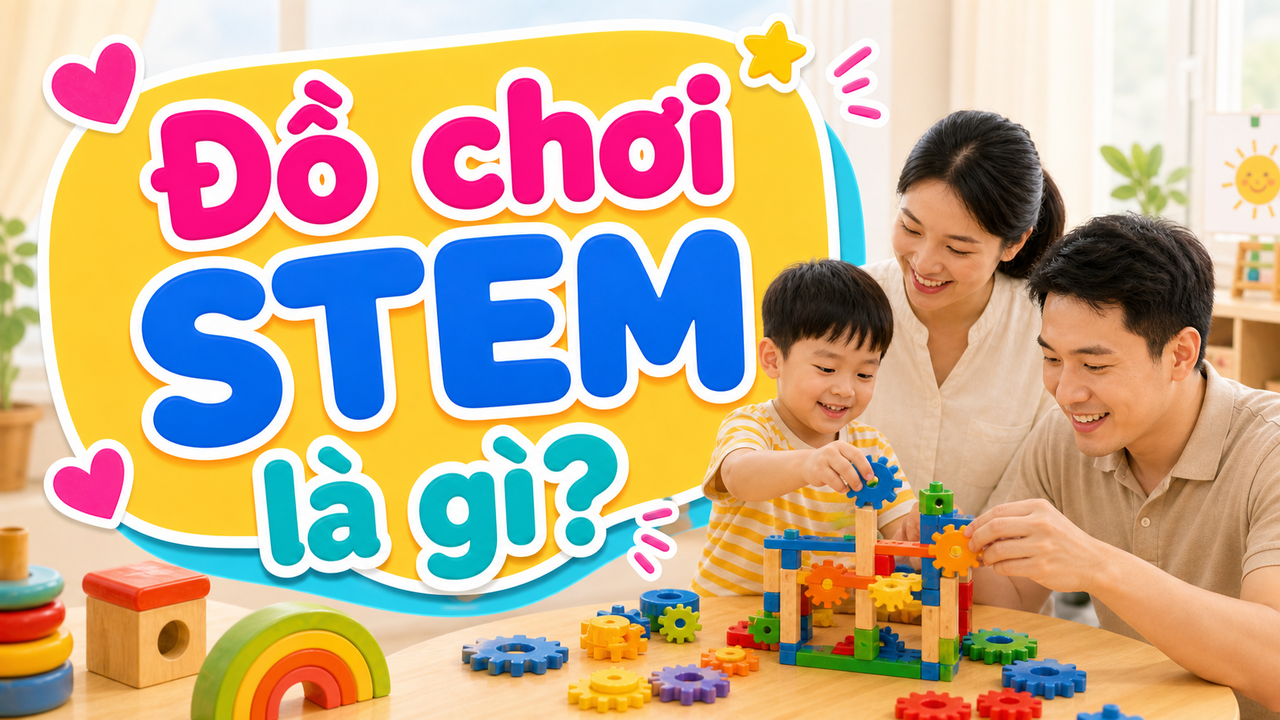 Bé khám phá đồ chơi STEM cùng mẹ tại bàn học gia đình, minh họa đồ chơi STEM là gì