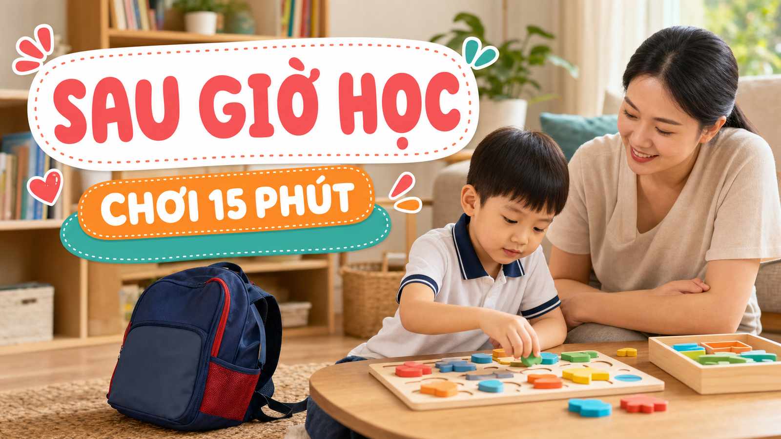 Bé vừa đi học về chơi ghép hình 15 phút cùng mẹ thay vì mở điện thoại