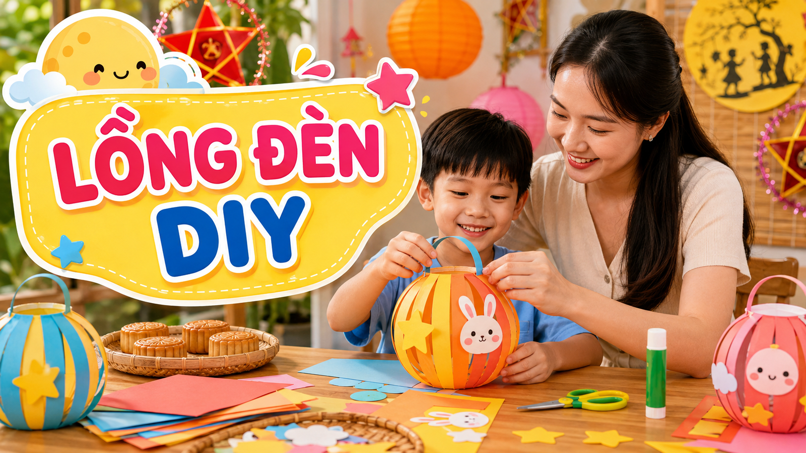 Lồng đèn Trung thu DIY cho bé: làm đèn giấy an toàn tại nhà
