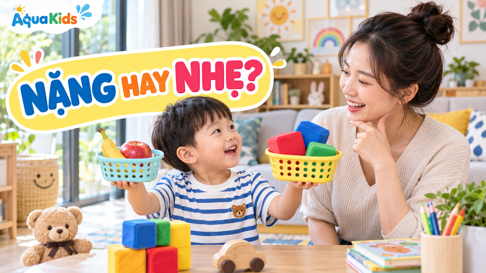 Trò chơi nặng nhẹ cho bé: cân bằng tay, so sánh và đoán thử