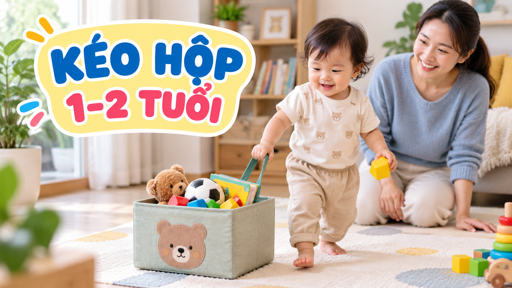 Kéo hộp dây ngắn cho bé 1-2 tuổi: chơi đi lại và cất đồ an toàn