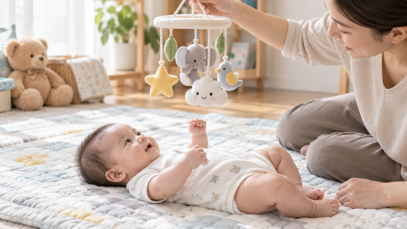 Bé 0-6 tháng nhìn theo đồ chơi treo an toàn