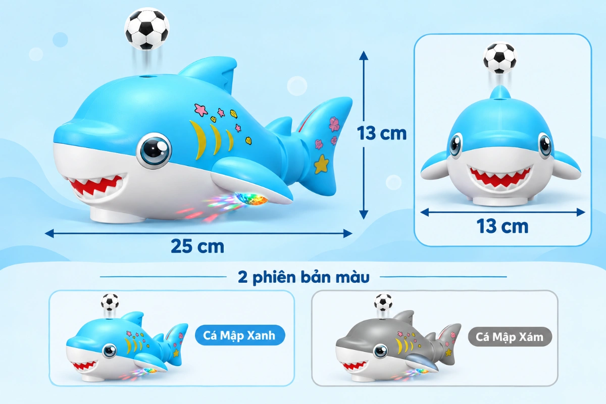 Đồ chơi cá mập thôi bóng di chuyển có nhạc quà tặng cho bé trai bé gái AquaKids