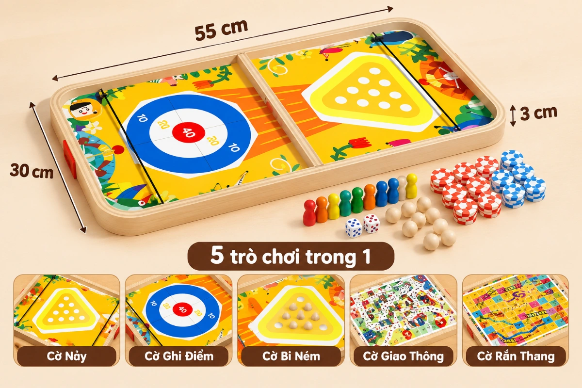 Bộ đồ chơi gỗ đa năng 5 trong 1 trí tuệ Bowling bóng & rắn rèn tư duy làm quà cho bé AquaKids