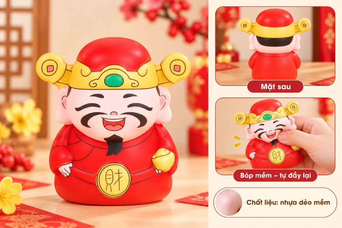Đồ chơi Squishy Thần Tài Tết 2026 bóp xả stress siêu mềm cute đáng yêu AquaKids