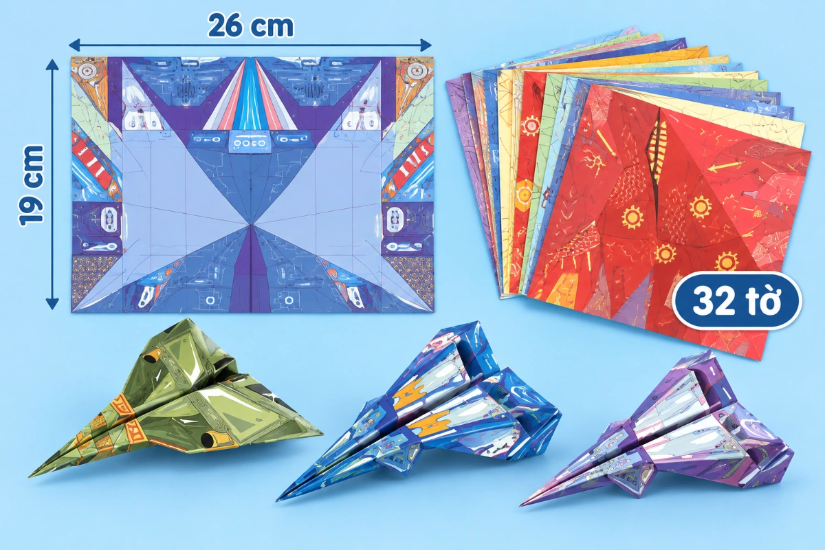 Bộ trò chơi gấp máy bay giấy Origami đồ chơi thủ công sáng tạo rèn luyện khéo léo 3D cao cấp AquaKids