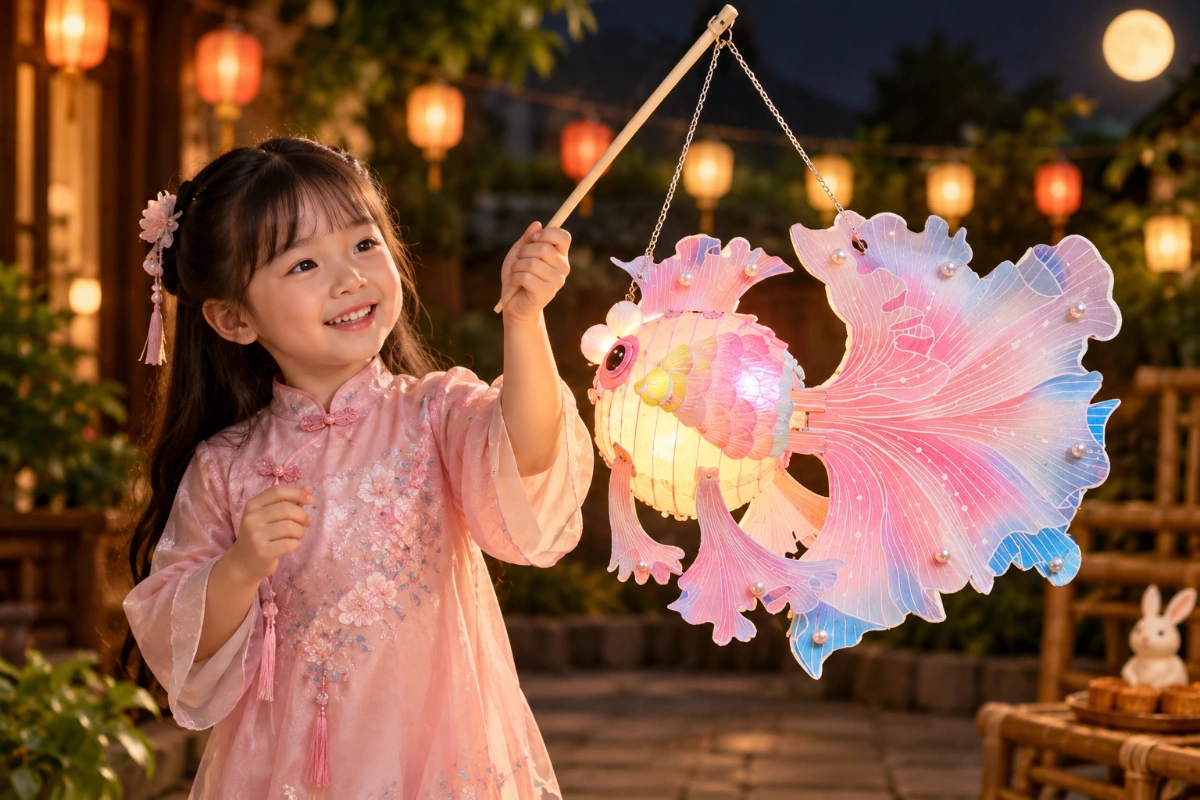 Lồng đèn giấy Trung Thu con cá chép ngọc trai nhiều màu có đi kèm phụ kiện, keo dán và đèn led trang trí tết