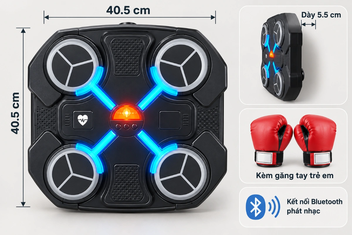 Máy Boxing theo nhạc gắn tường tiện dụng thế hệ mới có Bluetooth cho bé tập thể thao AquaKids