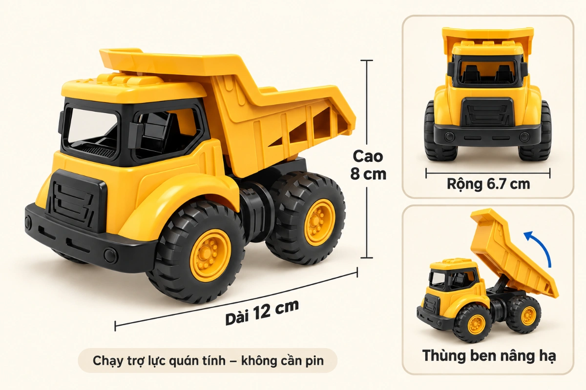 Xe thi công đồ chơi ô tô công trình xe tải xe cẩu xe ben trợ lực quán tính cho bé trai