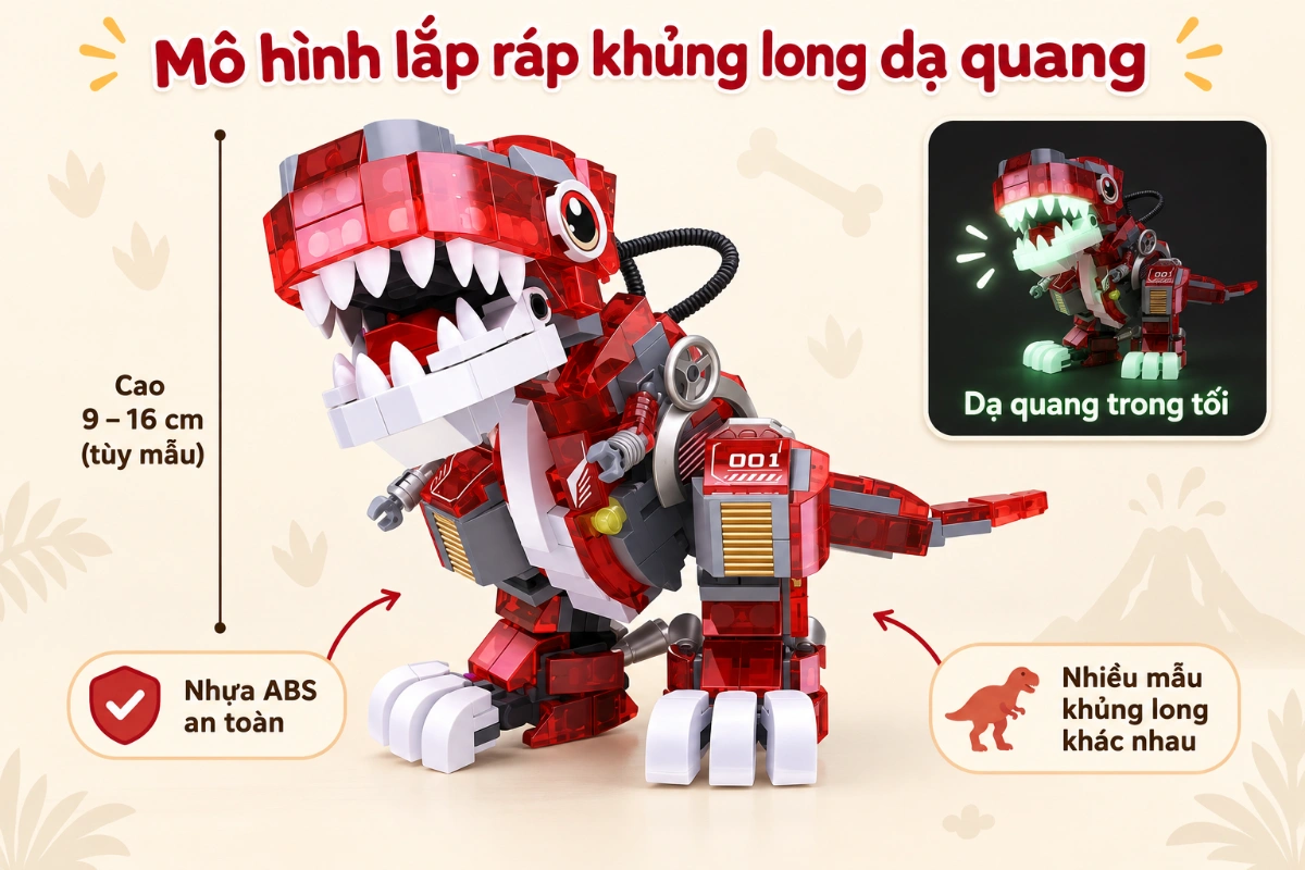 Mô hình lắp ráp khủng long bạo chúa jurassic park dạ quang 3D cho bé