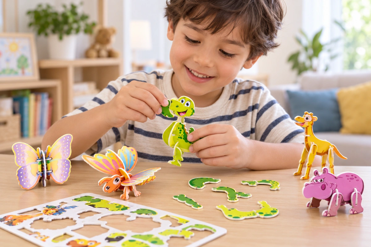 100 bộ miếng tranh ghép hình 3D bằng giấy dễ thương chủ đề côn trùng, động vật, khủng long, máy bay AquaKids
