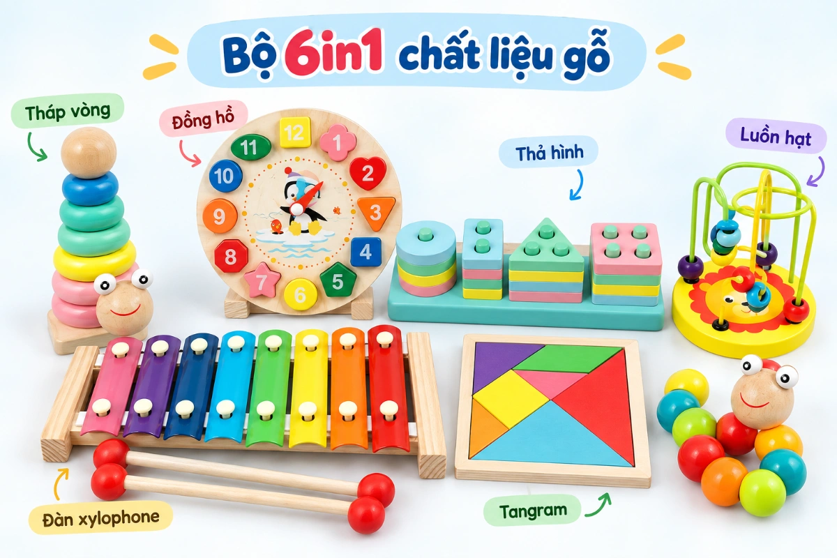 Đồ chơi Montessori bằng gỗ cho bé - Bộ giáo cụ phát triển trí tuệ, rèn luyện kỹ năng vận động tinh