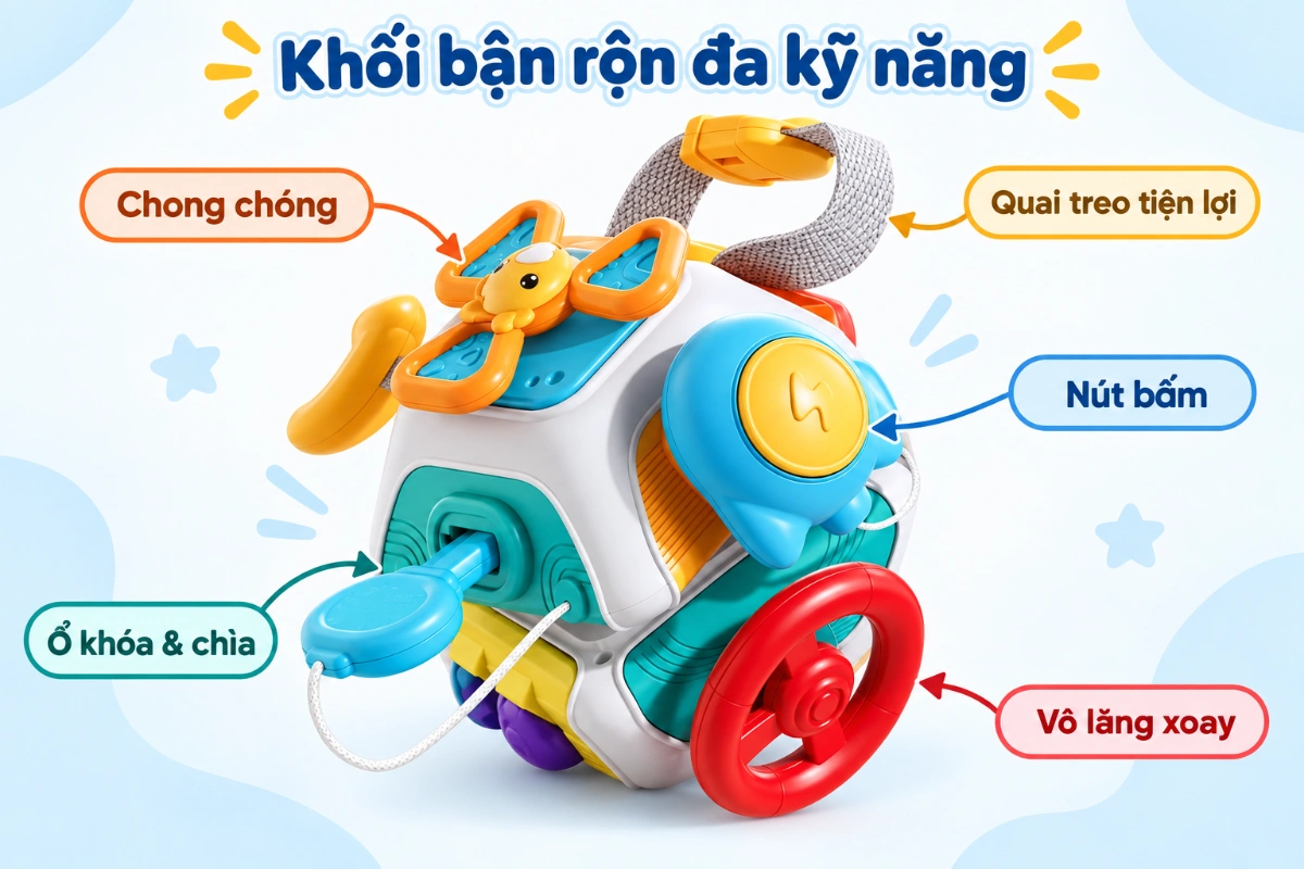Đồ chơi Montessori bằng gỗ cho bé - Khối bận rộn phát triển trí tuệ, rèn luyện kỹ năng vận động tinh