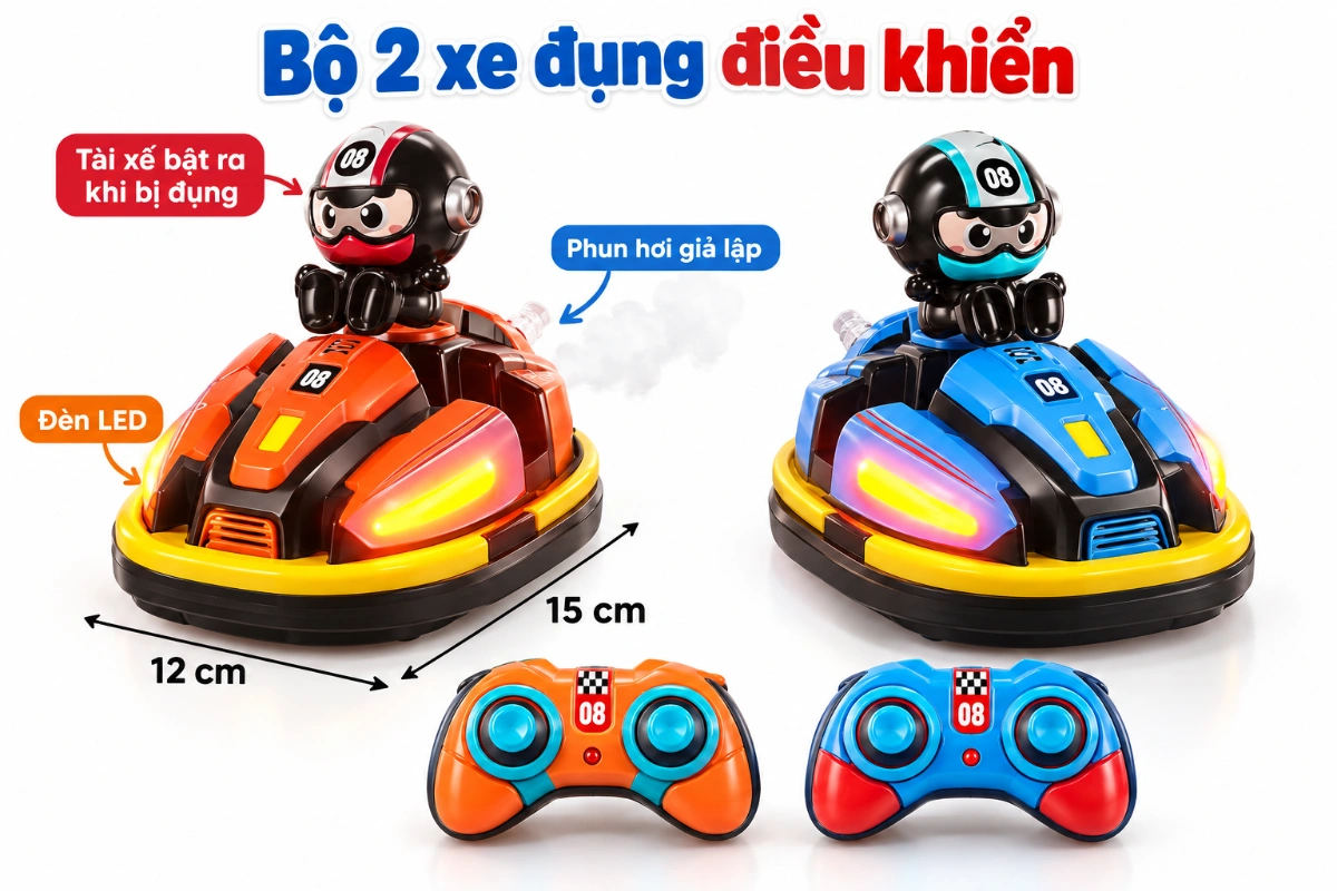 Đồ chơi xe hơi điều khiển từ xa RC chiến đấu điện nhiều người chơi có đèn và phun khí giả lập AquaKids