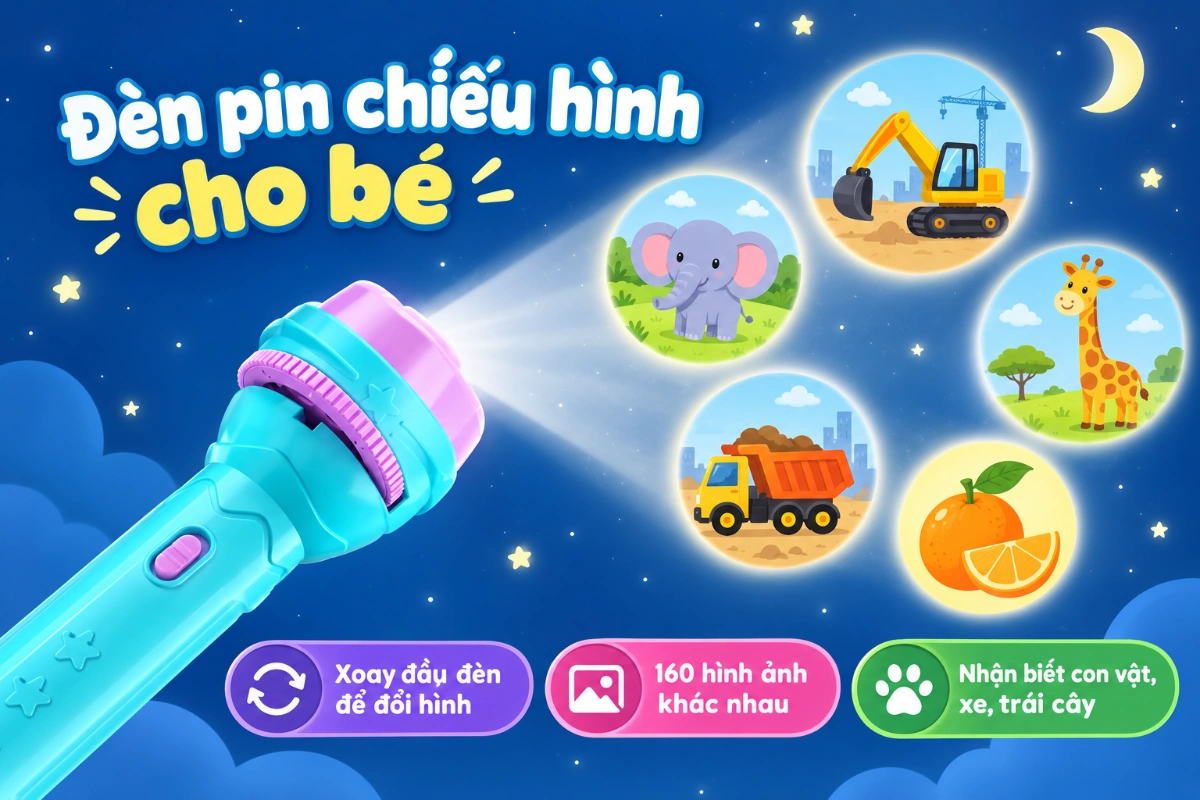 Đồ chơi giáo dục đèn pin chiếu ánh phát sáng đồ chơi trí tuệ chiếu hình ngộ nghĩnh cho bé nhận biết thế giới AquaKids