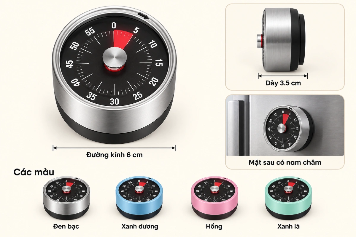 Đồng hồ hẹn giờ Pomodoro cho bé học tập - Đồng hồ đếm ngược trực quan chống trì hoãn có nam châm AquaKids