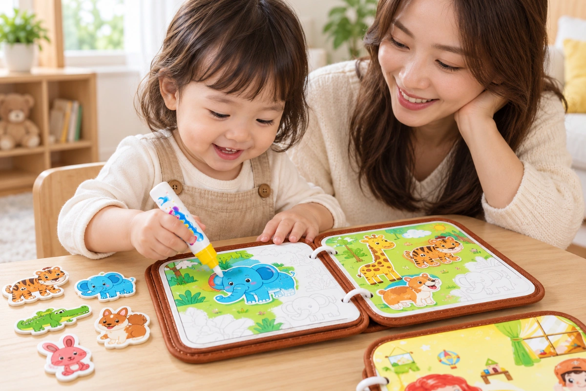 Sách tô màu nước ma thuật cho bé kèm bóc dán 2 Trong 1 đồ chơi giáo dục tư duy baby busy AquaKids