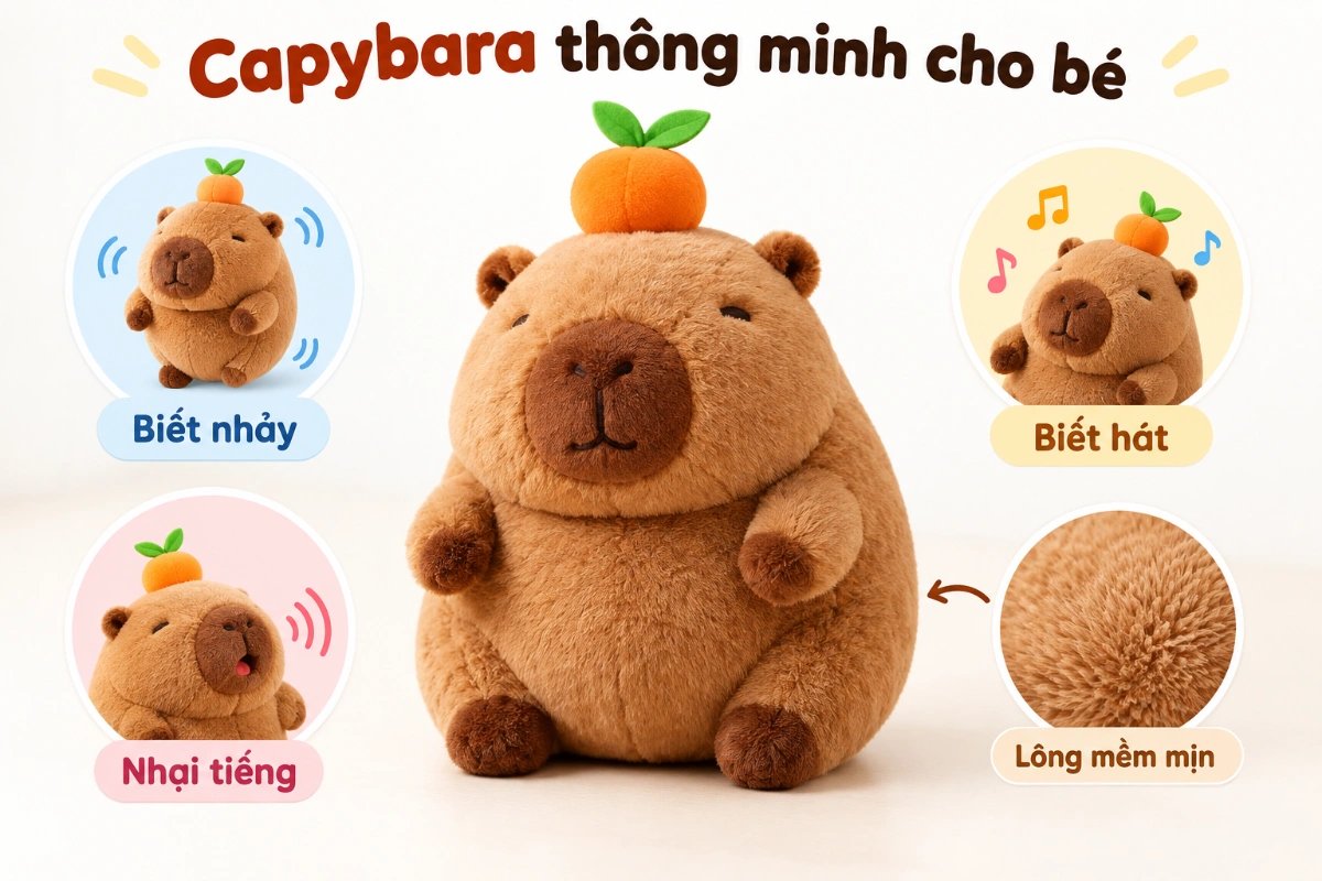 Đồ chơi thú bông Capybara thông minh biết nhảy, nhại tiếng và biết hát AquaKids