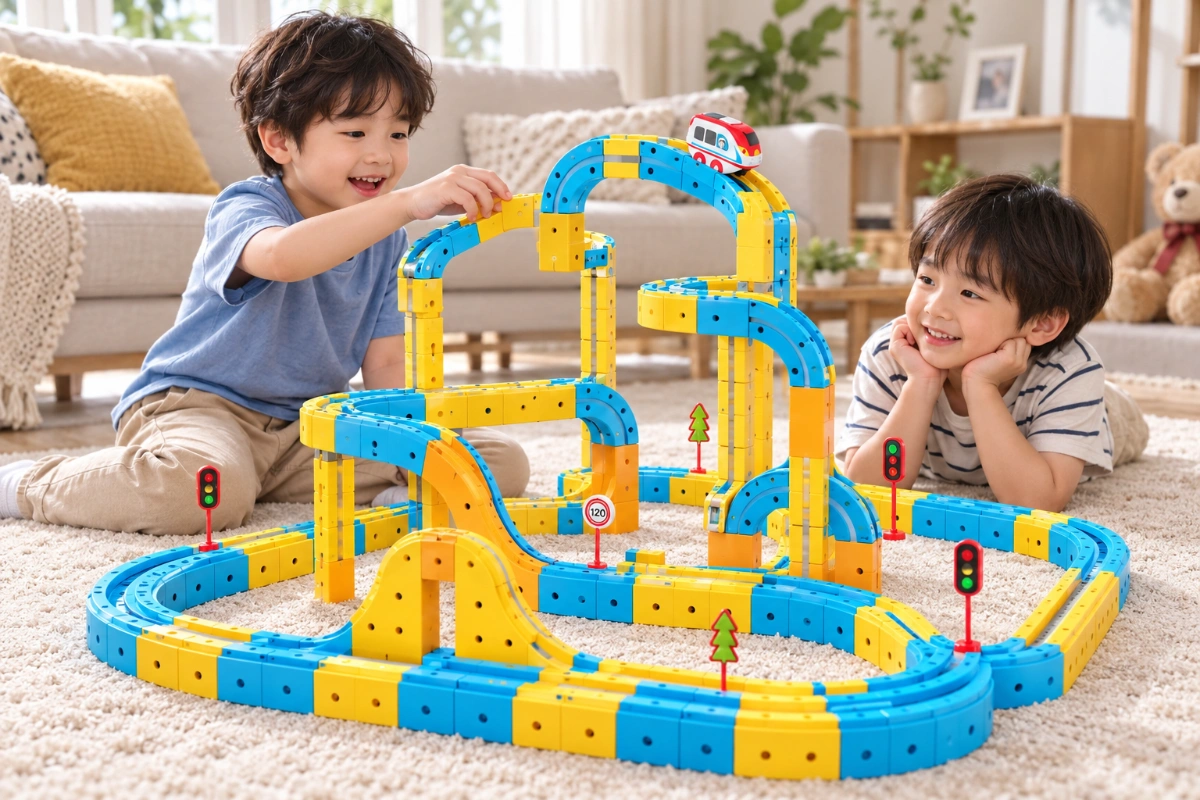 Đồ chơi xếp hình đường ray xe lửa tàu hỏa 3D nam châm hút từ tính lắp ráp giáo dục tư duy cho bé AquaKids