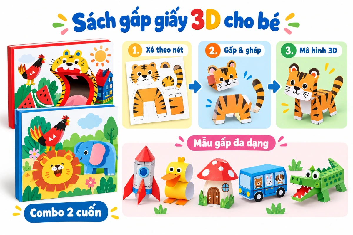 Sách gấp giấy Origami 3D thủ công cho bé phát triển tư duy logic đồ chơi giáo dục mẫu gấp đa dạn