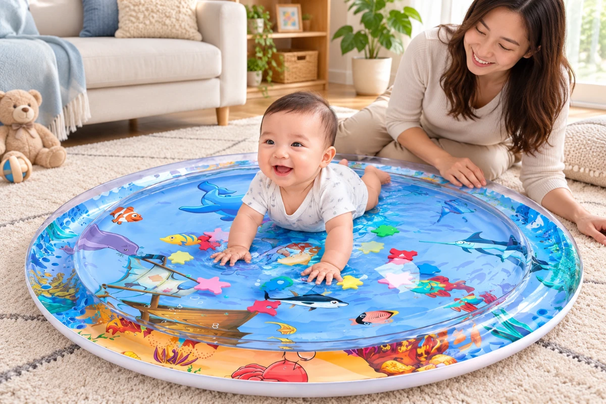Thảm nước đệm nước mùa hè 100cm tặng kèm bơm cho bé nệm nước mát lạnh thảm đệm nước đại dương AquaKids