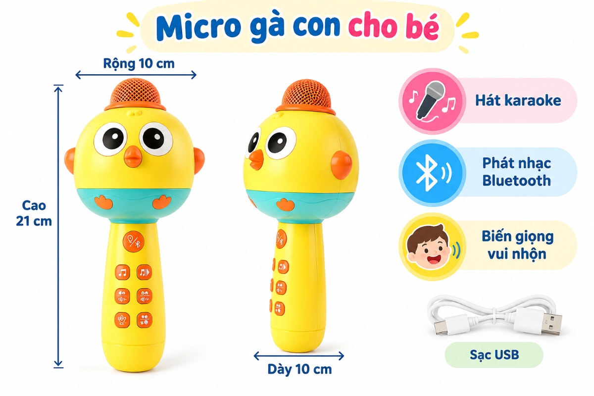 [Mẫu mới2026] Micro cho trẻ em kèm sạc - 3 chế độ hát phát nhạc blutooth & biến giọng siêu vui AquaKids