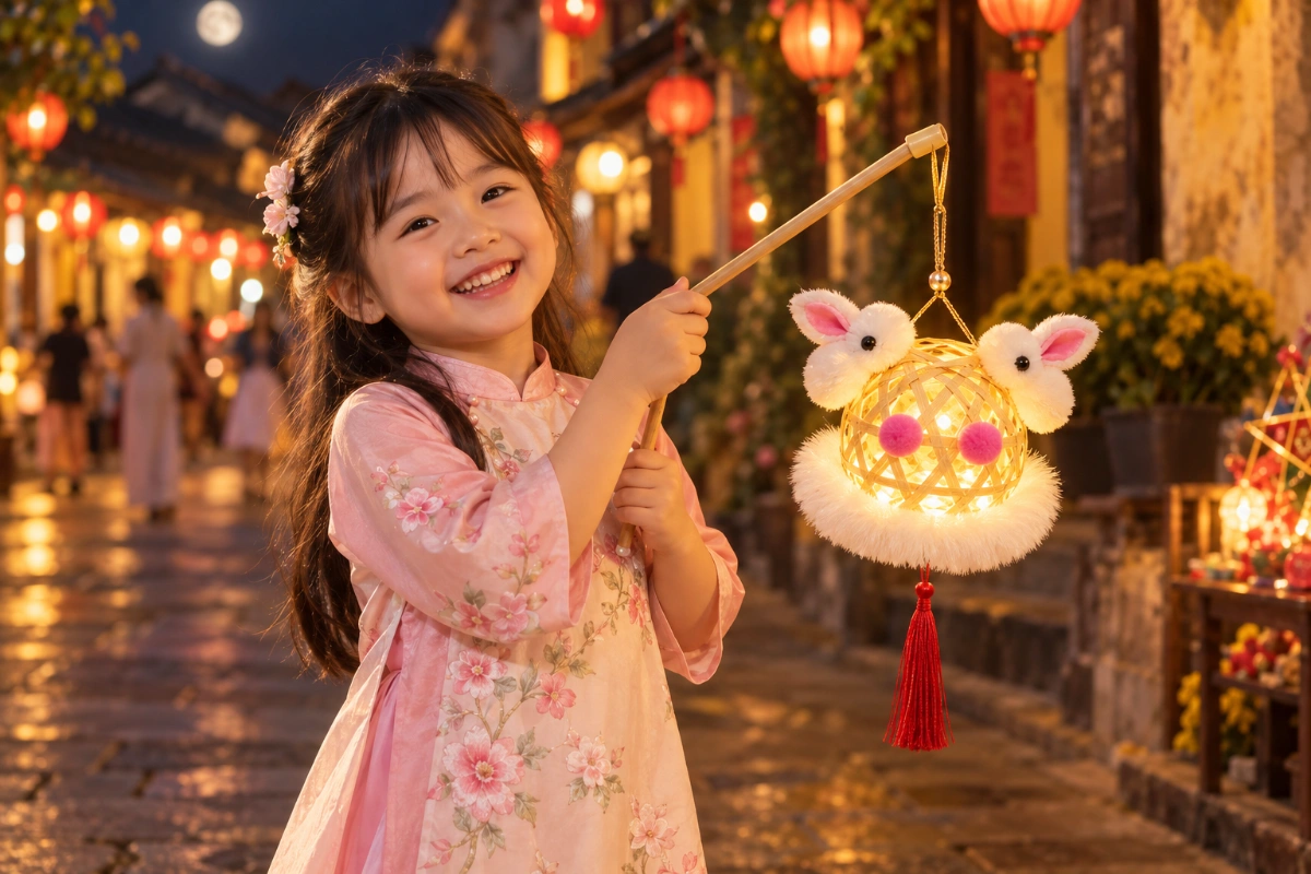 Lồng đèn trung thu giỏ tre thỏ ngọc có đèn trang trí mẫu mới 2 thỏ cho trung thu 2026 AquaKids