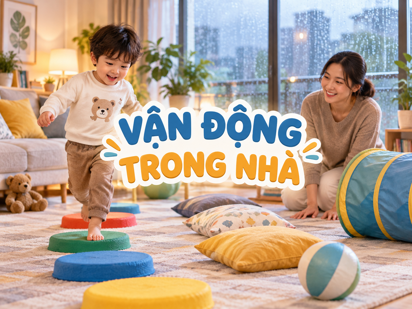 Đồ chơi vận động trong nhà cho bé: 7 gợi ý giúp con xả năng lượng ngày mưa