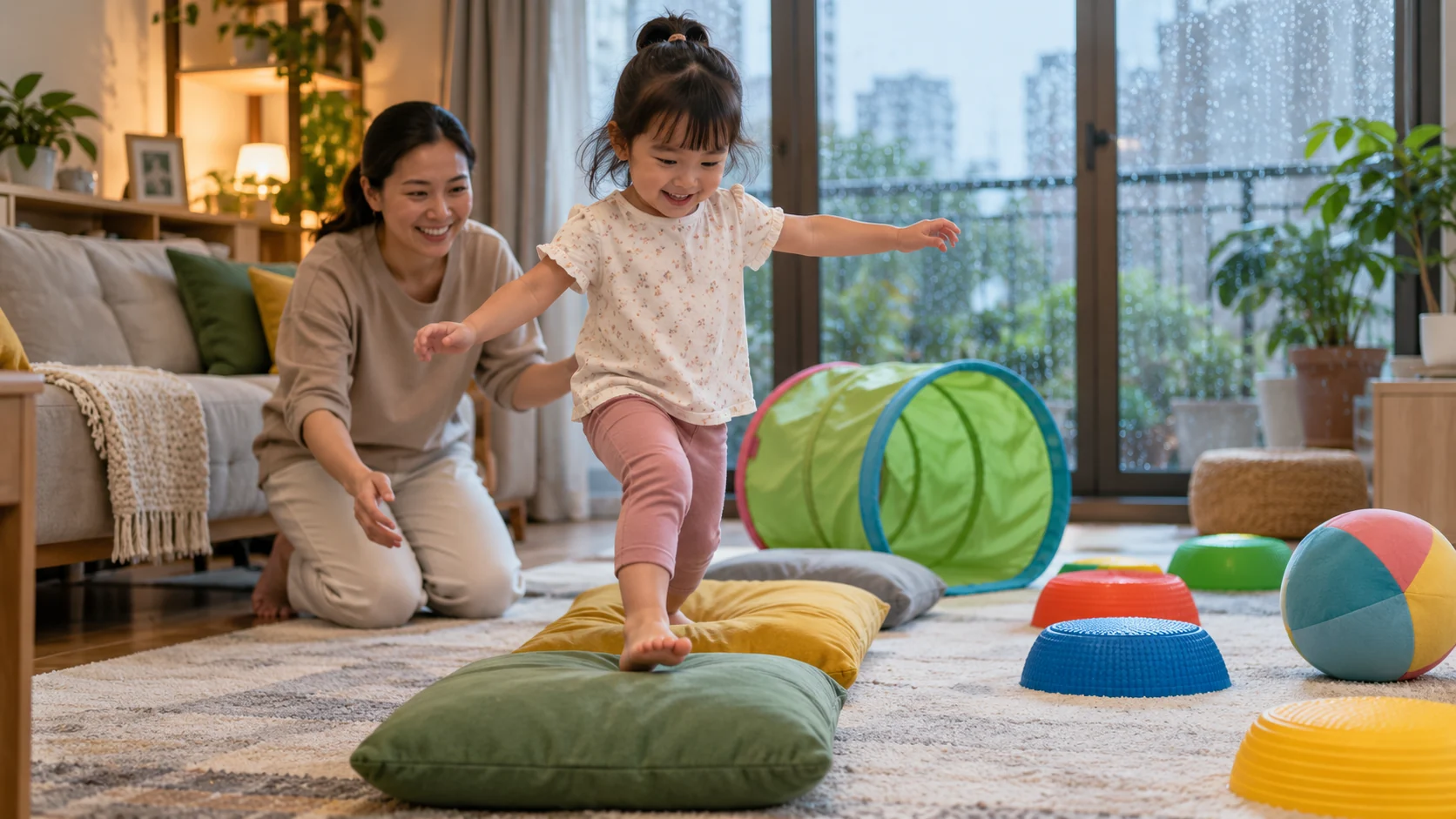 Minh họa 1 cho bài 9 món đồ chơi vận động trong nhà giúp bé xả năng lượng ngày mưa