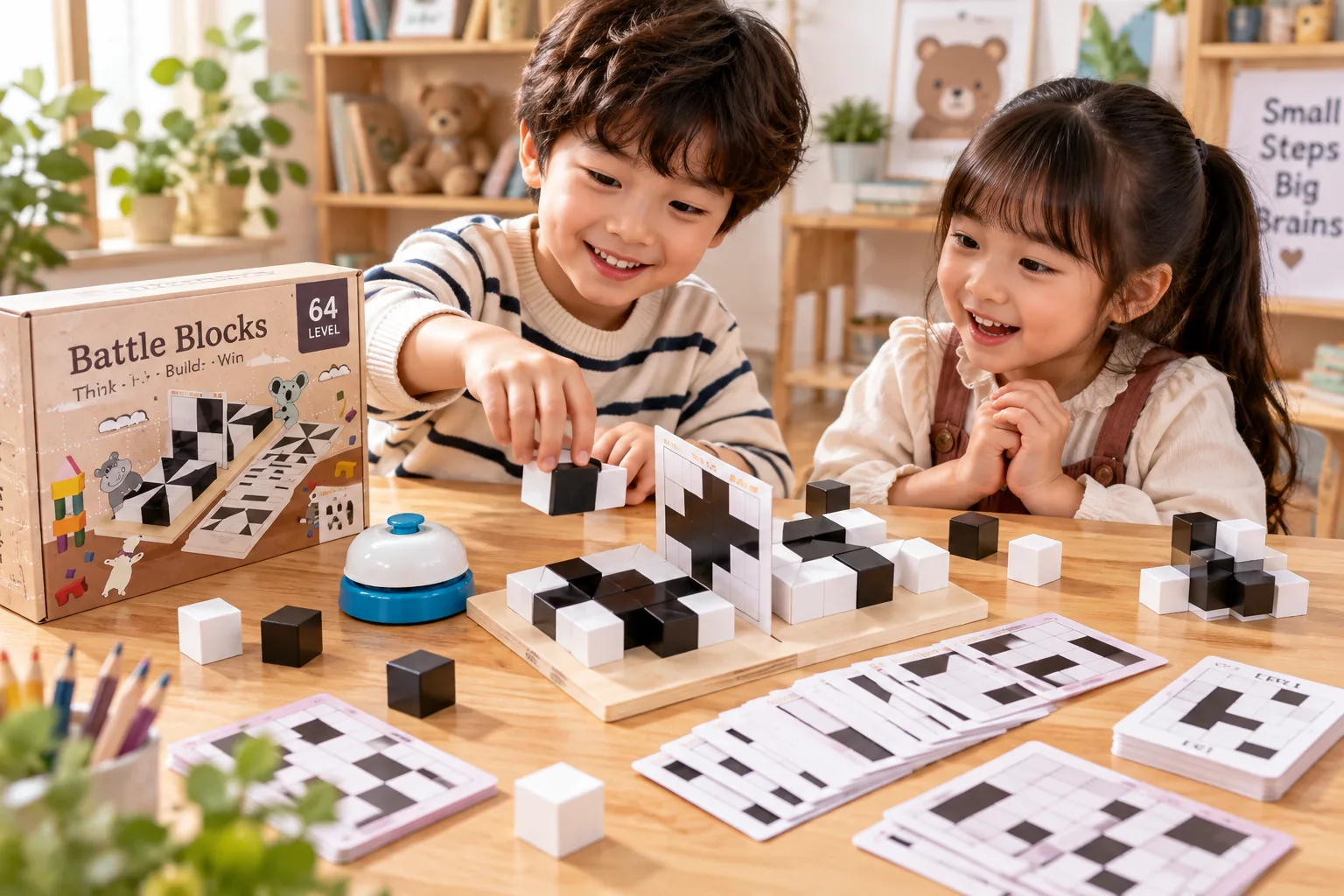 Bộ Đồ Chơi Xếp Hình IQ Ghép hình Khối 3D Màu Trắng Đen Tư Duy Giáo Dục Giúp Phát Triển Trí Tuệ Cho Bé Aquakids - Ảnh lifestyle / cách chơi