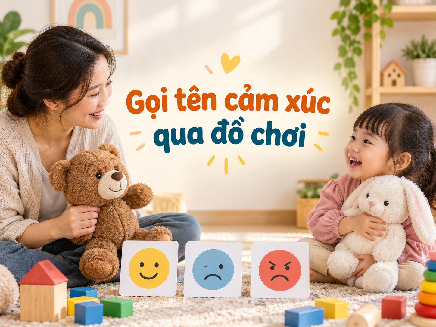 Trò chơi cảm xúc cho bé: gọi tên vui, buồn, giận qua đồ chơi