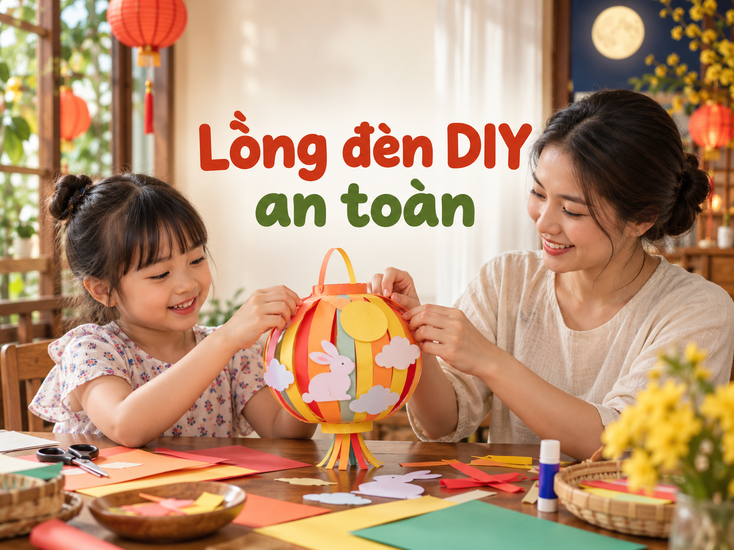 Lồng đèn Trung thu DIY cho bé: làm đèn giấy an toàn tại nhà