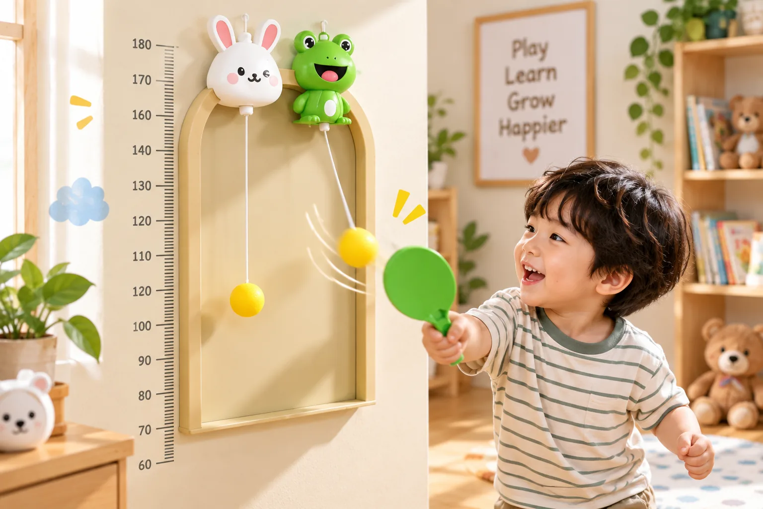 Đồ chơi tập bóng bàn treo tường cho trẻ em phát triển chiều cao phản xạ vận động Aquakids - Ảnh lifestyle / cách chơi