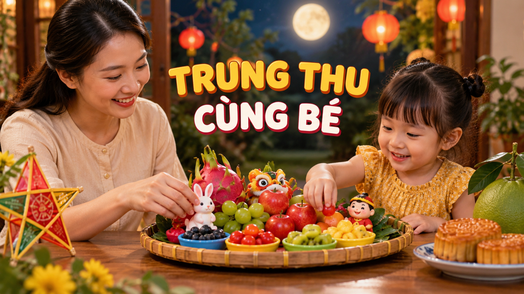 Mâm cỗ Trung thu cho bé: biến việc bày mâm thành trò chơi đếm màu và kể chuyện