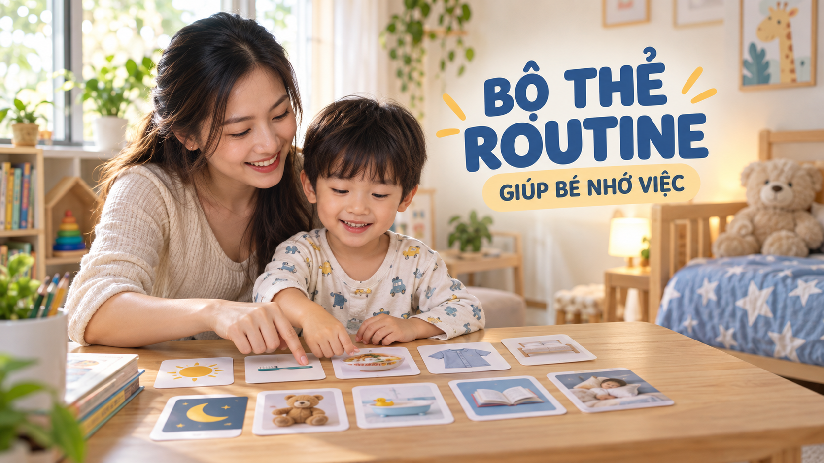 Bộ thẻ routine cho bé: giúp con nhớ việc buổi sáng và buổi tối
