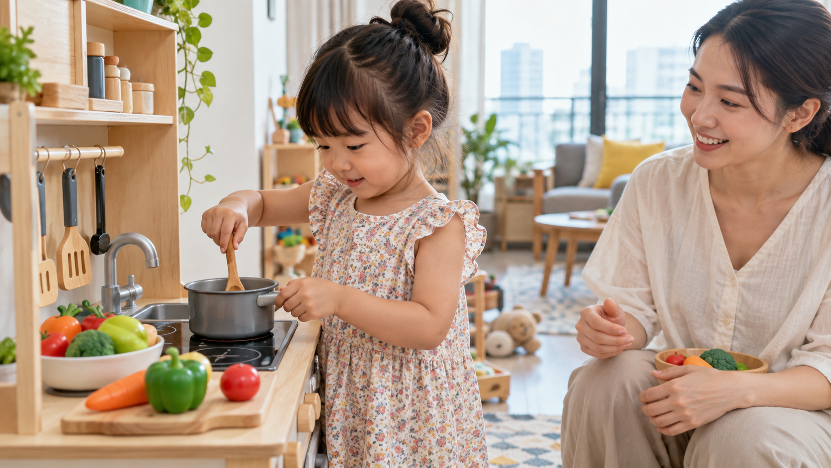 Minh họa 1 cho bài Nhà bếp đồ chơi cho bé: nhập vai nấu ăn và học chờ lượt