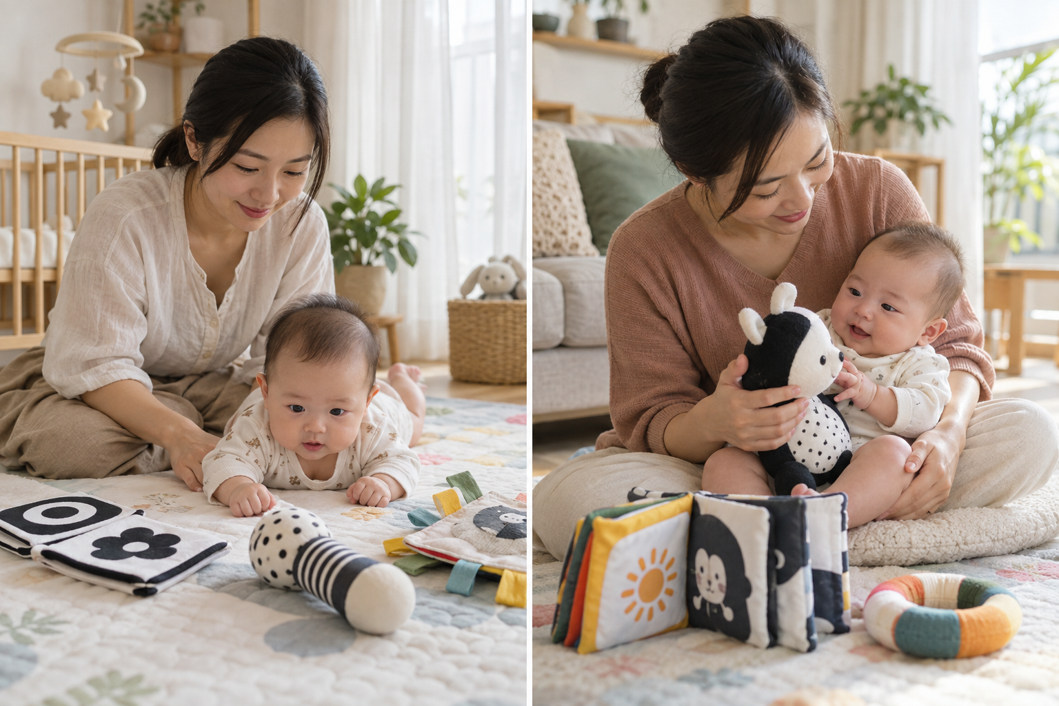 Minh họa 1 cho bài Đồ chơi cho bé 0-6 tháng: chọn gì để con nhìn, nghe và chạm an toàn?