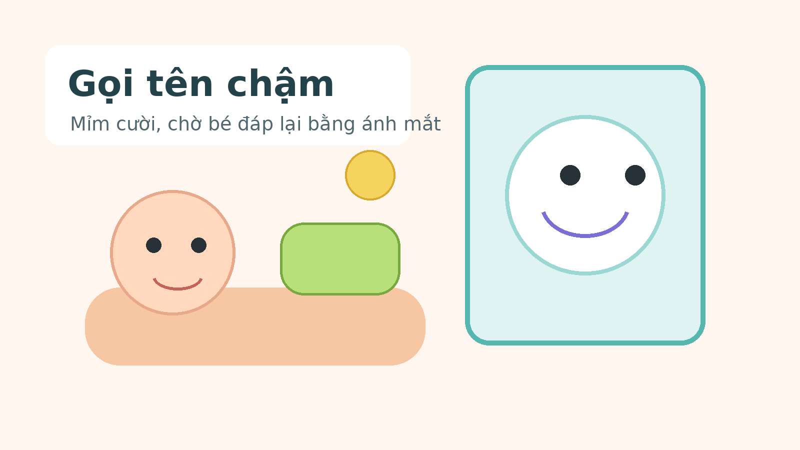 Cha mẹ gọi tên và mỉm cười với bé trước gương an toàn
