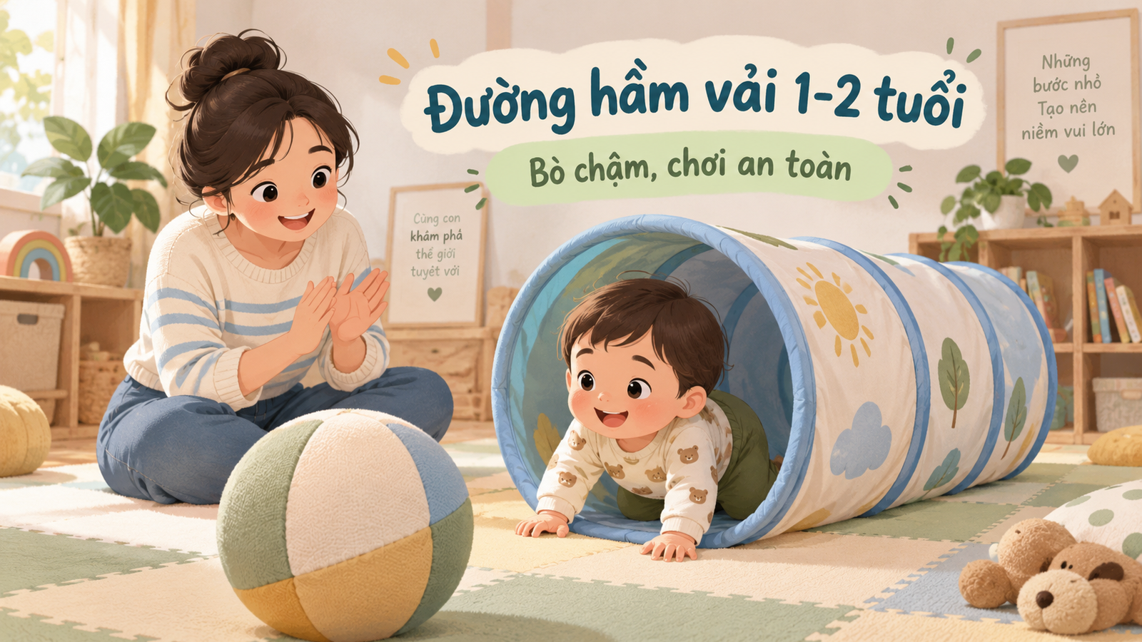 Đường hầm vải cho bé 1-2 tuổi: bò chậm, chơi an toàn trong nhà