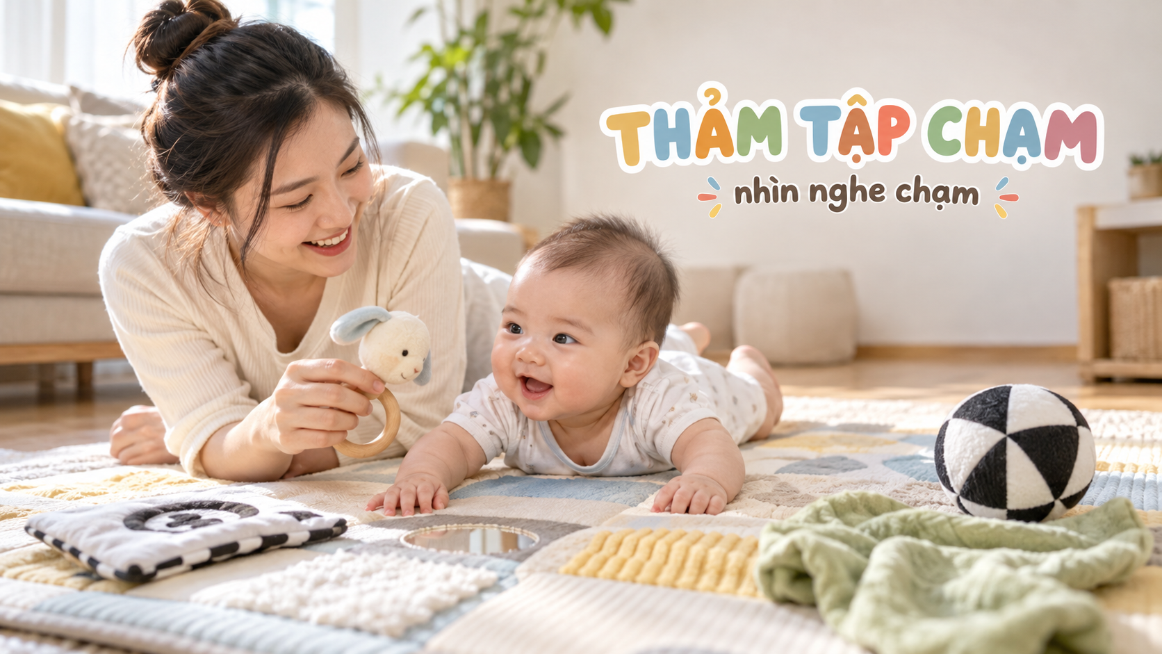 Thảm tập chạm cho bé 0-6 tháng: chơi nhìn, nghe và chạm an toàn