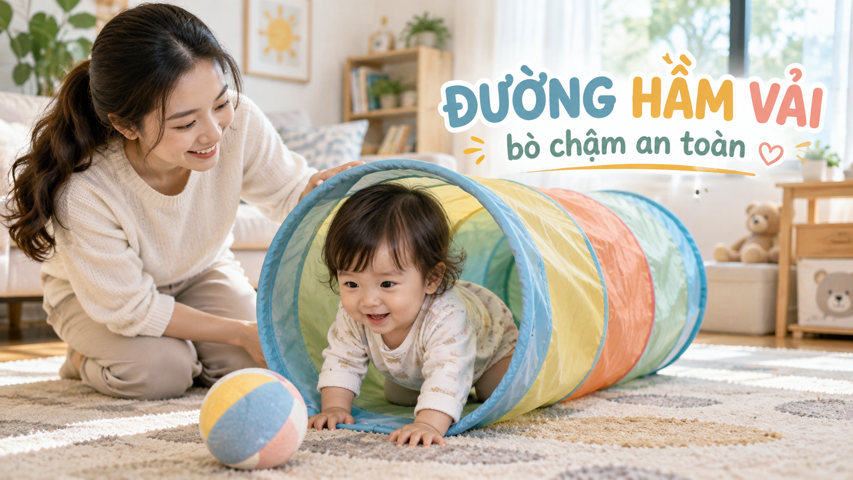 Đường hầm vải cho bé 1-2 tuổi: bò chậm, chơi an toàn trong nhà