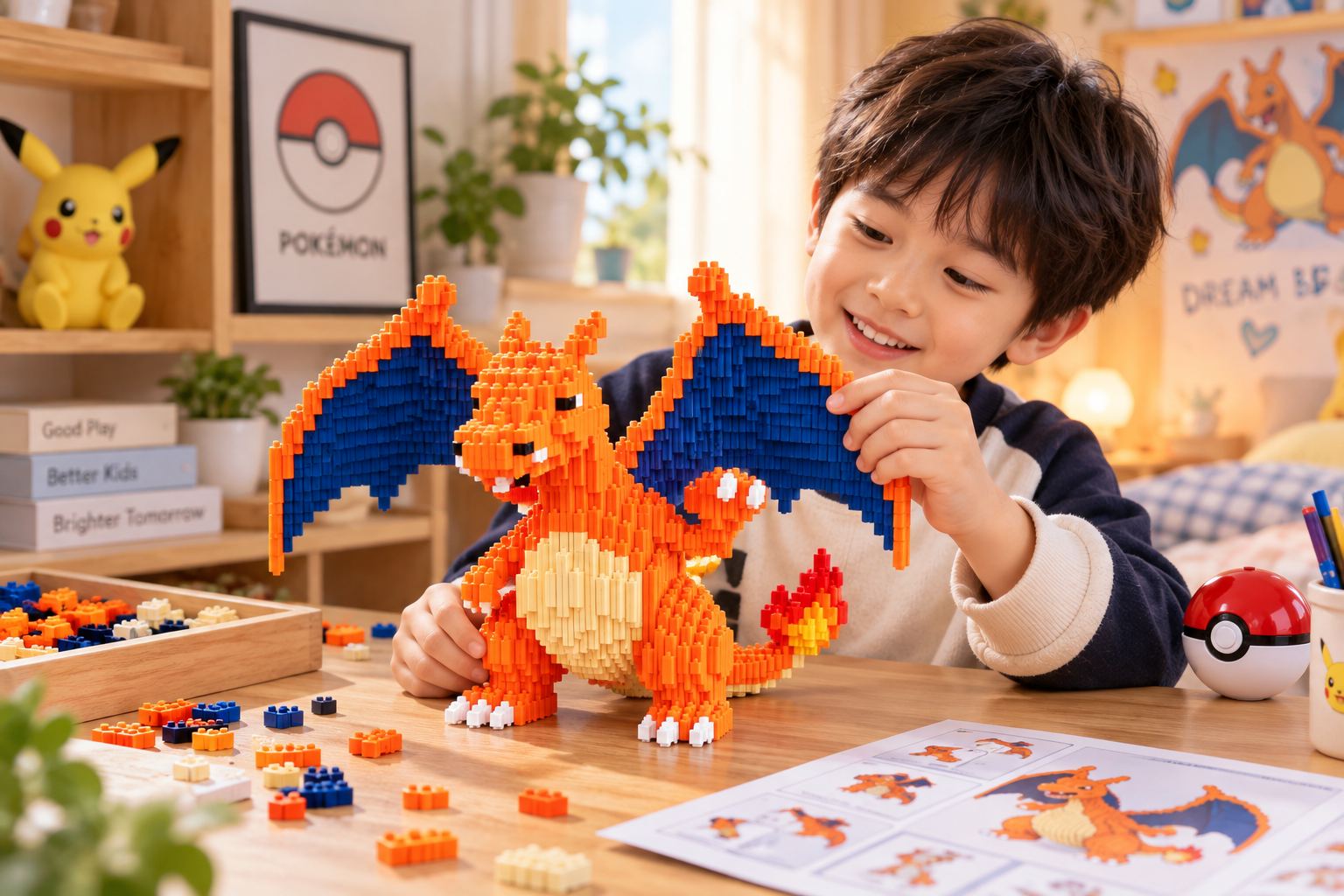 Mô hình đồ chơi lắp ráp rồng lửa Charizard Pokemon nhân vật cỡ lớn Aquakids - Ảnh lifestyle / cách chơi
