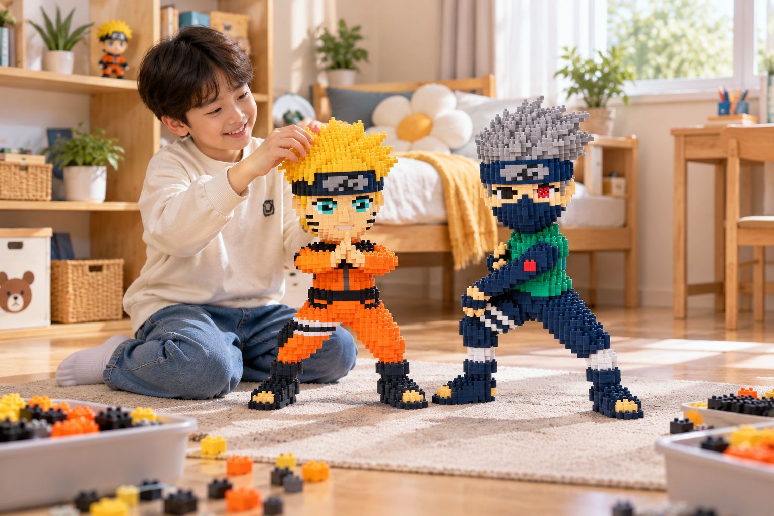 Mô hình đồ chơi lắp ráp Naruto, Sasuke, Kakashi nhân vật cỡ lớn 35cm Aquakids - Ảnh lifestyle / cách chơi