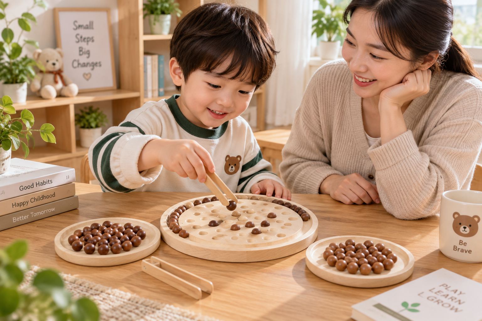 Bộ cờ gỗ thông minh cờ khổng minh rèn tư duy giáo dục sớm cho bé Aquakids - Ảnh lifestyle / cách chơi