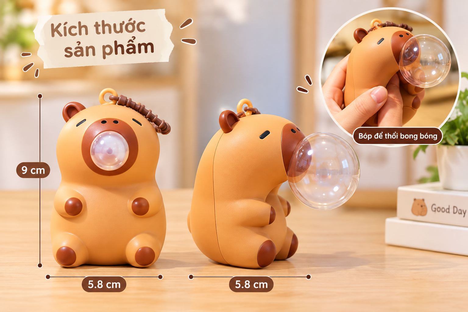 Đồ chơi Squishy Capybara Bong Bóng bóp xả stress siêu mềm cute đáng yêu Aquakids - Ảnh kích thước / thông tin sản phẩm