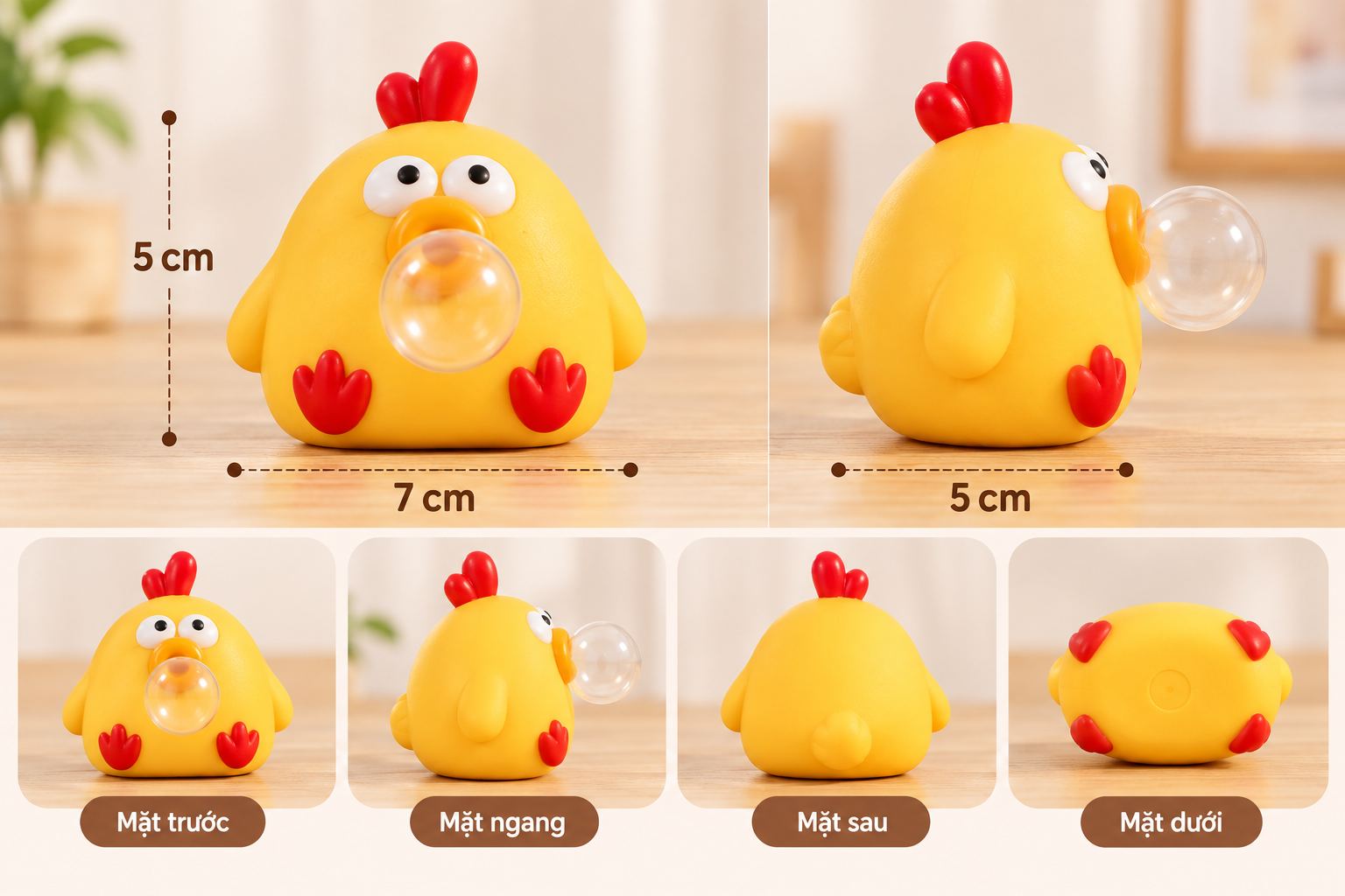 Đồ chơi Squishy Gà Bong Bóng bóp xả stress siêu mềm cute đáng yêu Aquakids - Ảnh kích thước / thông tin sản phẩm