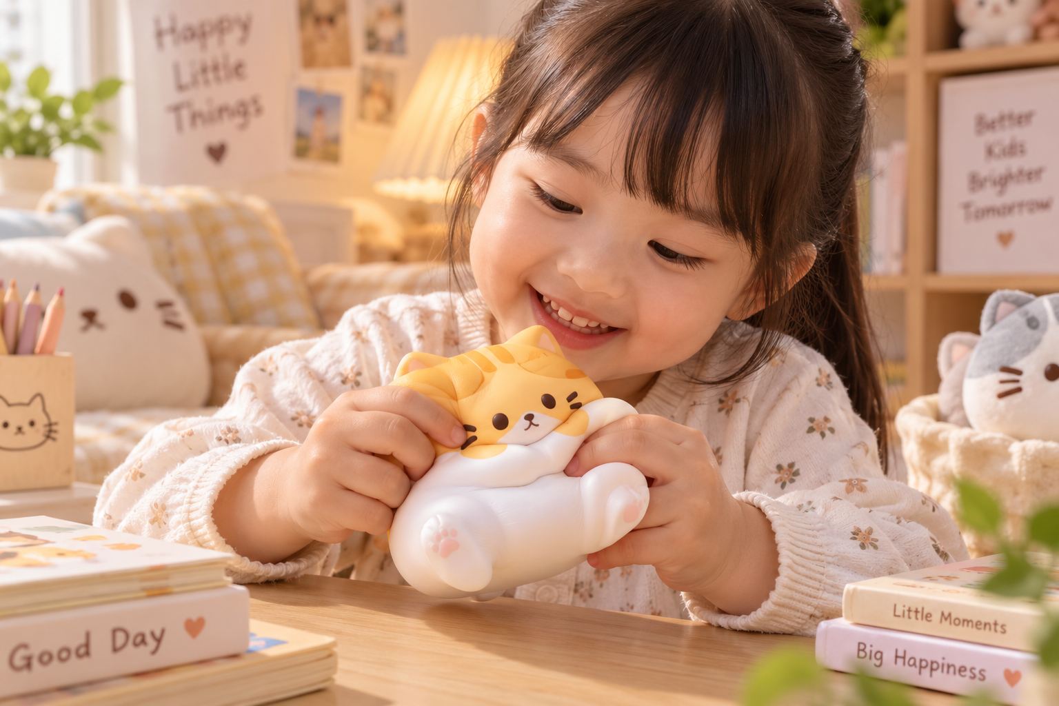 Đồ chơi Squishy mèo bóp xả stress siêu mềm cute đáng yêu Aquakids - Ảnh lifestyle / cách chơi