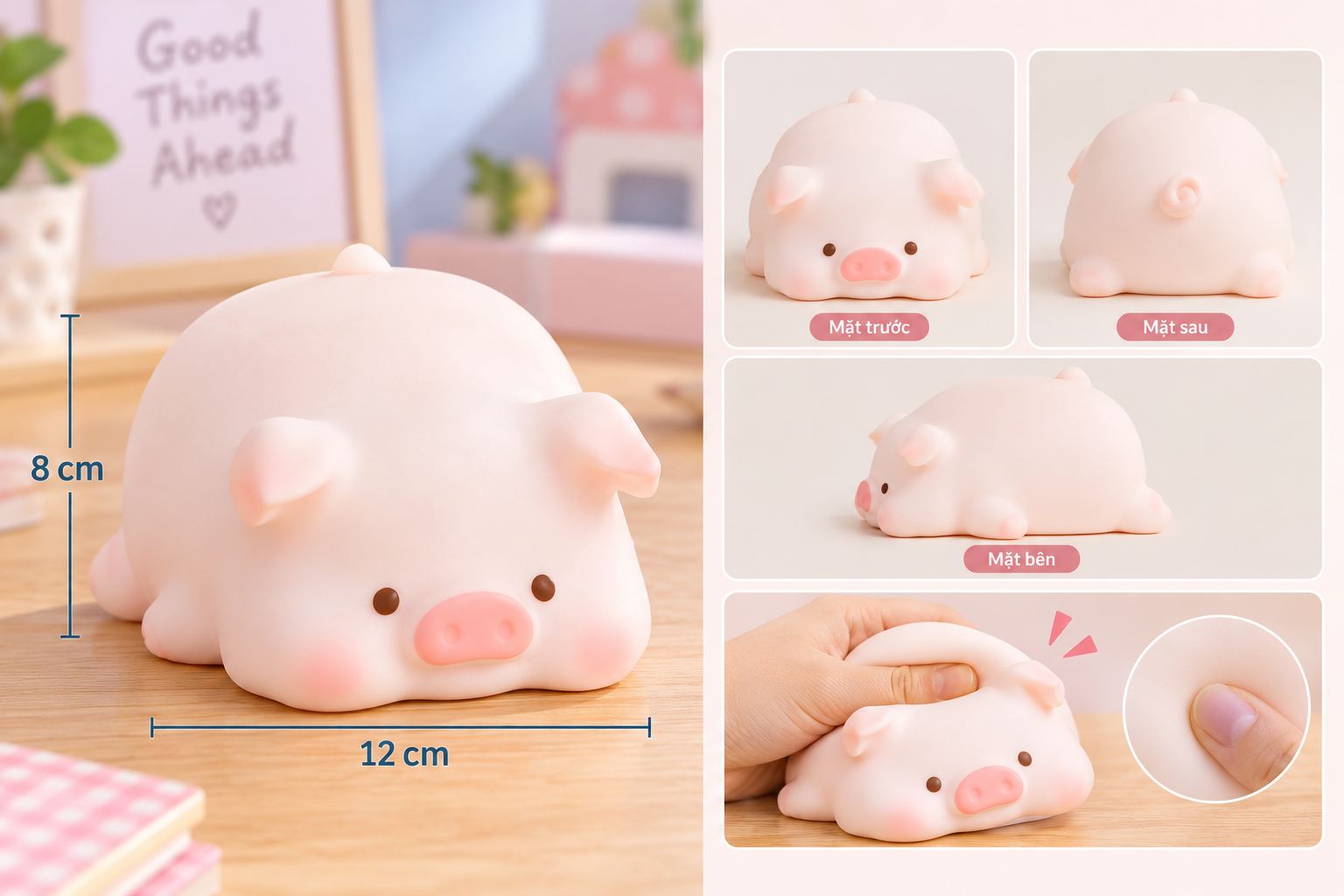 Squishy Heo Hồng Bóp Giảm Stress Đồ Chơi Mềm Mại Phụ Kiện Trang Trí Quà Tặng Dễ Thương Aquakids - Ảnh kích thước / thông tin sản phẩm