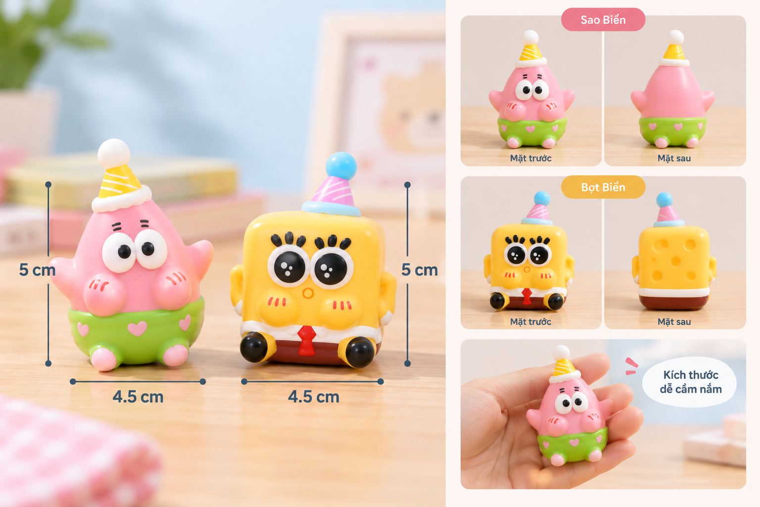 Đồ chơi Squishy Mochi bóp xả stress siêu mềm cute vô tri giải trí nhân vật Bọt Biển Sao Biển Sponge Bob Aquakids - Ảnh kích thước / thông tin sản phẩm